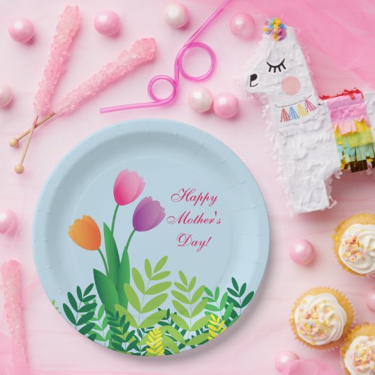 Kleurrijke tulpen, Happy Moederdag Papieren Bordje (Feest)