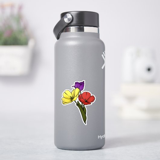Kleurrijke tulpen in geel, Paarse en rood Sticker (HydroFlask)