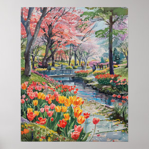 Kleurrijke tulpen in het park poster