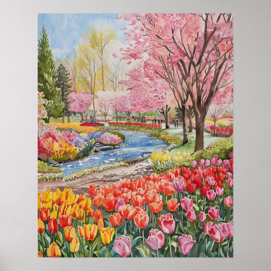 Kleurrijke tulpen in het park poster (Voorkant)