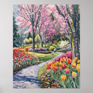 Kleurrijke tulpen in het park poster