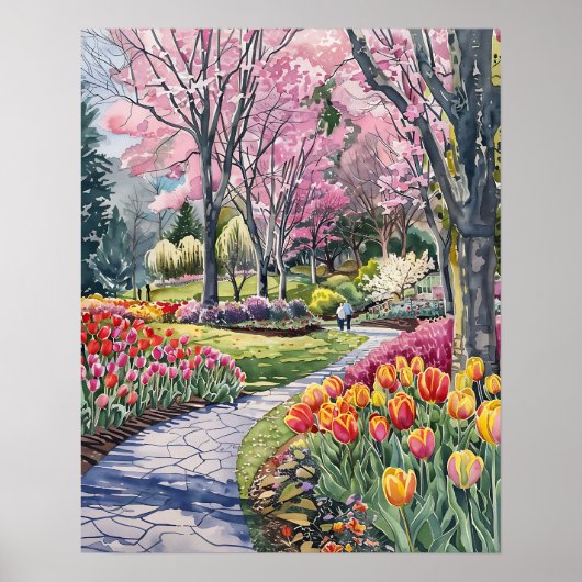 Kleurrijke tulpen in het park poster (Voorkant)