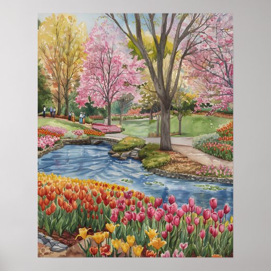 Kleurrijke tulpen in het park poster (Voorkant)