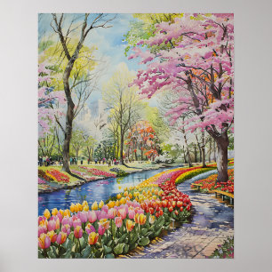 Kleurrijke tulpen in het park poster