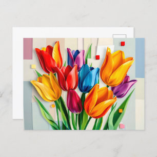 Kleurrijke tulpen in moderne Abstracte stijl Feestdagenkaart