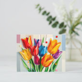 Kleurrijke tulpen in moderne Abstracte stijl Feestdagenkaart (Staand voorkant)