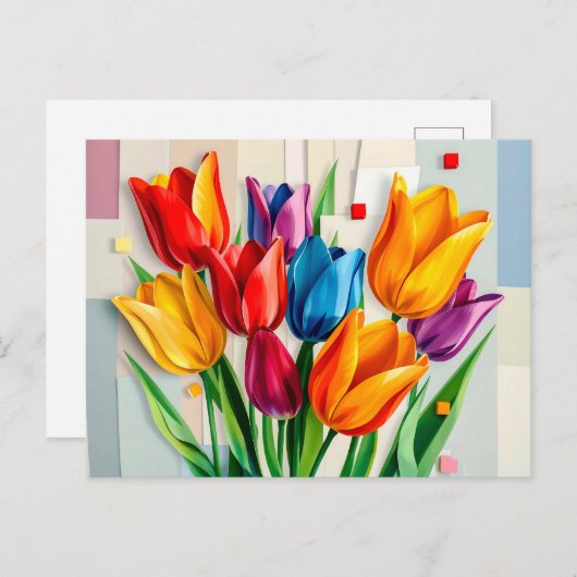 Kleurrijke tulpen in moderne Abstracte stijl Feestdagenkaart (Voorkant / Achterkant)