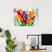 Kleurrijke tulpen in moderne Abstracte stijl Poster (Thuiskantoor)