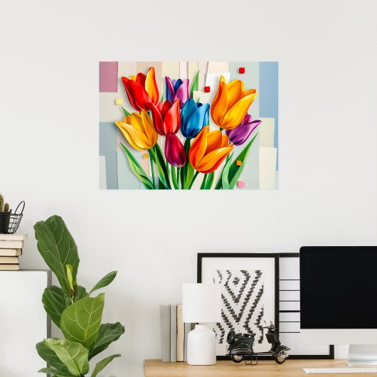 Kleurrijke tulpen in moderne Abstracte stijl Poster (Thuiskantoor)
