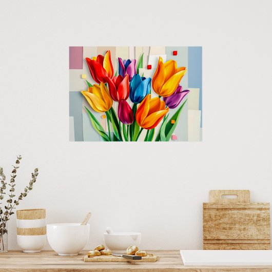 Kleurrijke tulpen in moderne Abstracte stijl Poster (Keuken)
