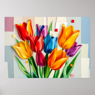 Kleurrijke tulpen in moderne abstracte stijl poster