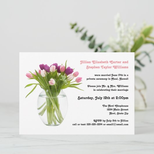 Kleurrijke tulpen in vaas - Trouwkaart Kaart (Staand voorkant)