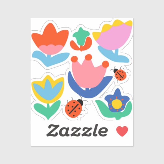 Kleurrijke tulpen met lieveheersbeestjes sticker (Vel)