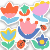 Kleurrijke tulpen met lieveheersbeestjes sticker (Voorkant)