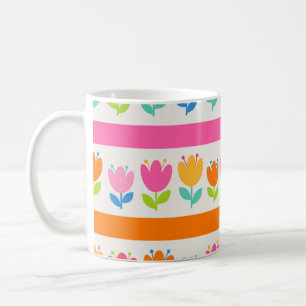 Kleurrijke tulpen met schattige hand, naadloos pat koffiemok