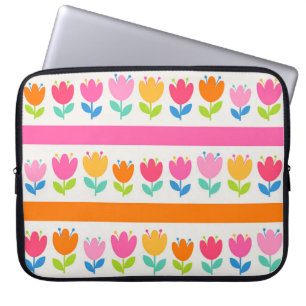 Kleurrijke tulpen met schattige hand, naadloos pat laptop sleeve
