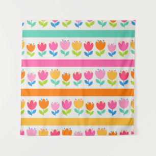 Kleurrijke tulpen met schattige hand, naadloos pat wandkleed