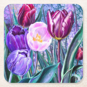 Kleurrijke Tulpen Papier Coasters Kartonnen Onderzetters
