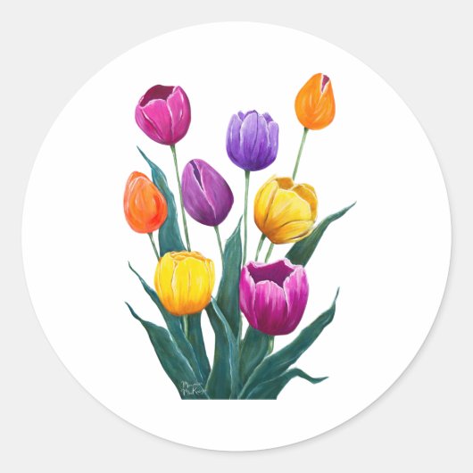 Kleurrijke Tulpen Ronde Sticker (Voorkant)