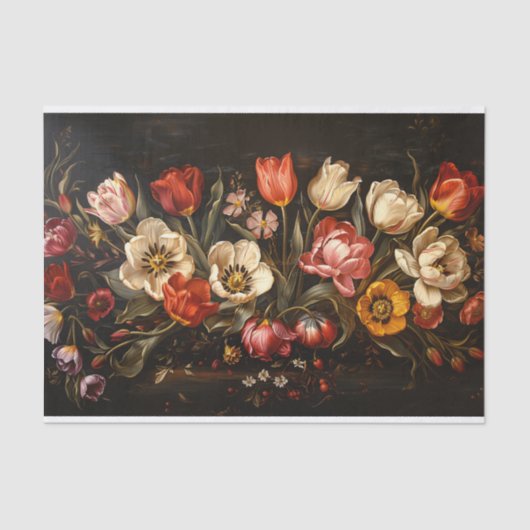 Kleurrijke Tulpen Schilderen Botanische Decoupage Tissuepapier (Voorkant)