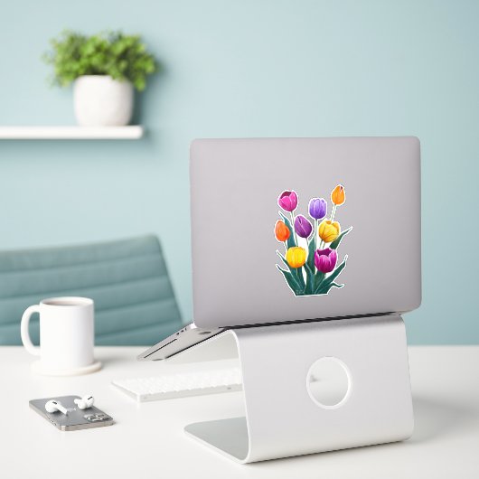 Kleurrijke Tulpen Sticker (Laptop op bureau)