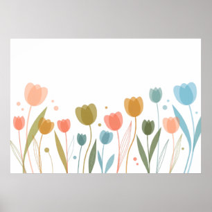 Kleurrijke Tulpen Tuin Minimaal Bloemen Poster