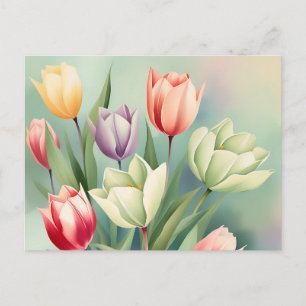 Kleurrijke Tulpen Waterverf Romantisch Briefkaart
