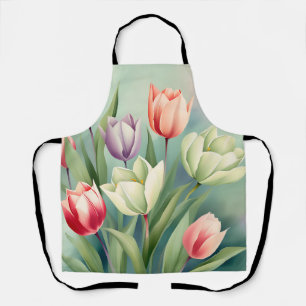 Kleurrijke Tulpen Waterverf Romantisch Schort