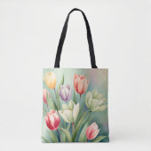 Kleurrijke Tulpen Waterverf Romantisch Tote Bag (Voorkant)