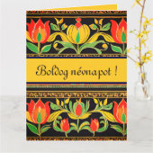 Kleurrijke tulpenkist - Naam Dag Kaart (Gele Bloem)