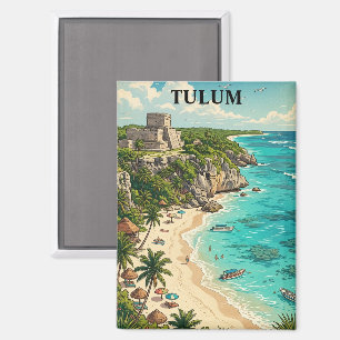 Kleurrijke Tulum Mexico Vakantie Retro Reizen Magneet