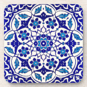 Kleurrijke Turkse Ottoman Iznik Blue Tile Motif Bier Onderzetter (Voorkant)