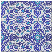 Kleurrijke Turkse Ottoman Iznik Blue Tile Motif Stof (Close Up)