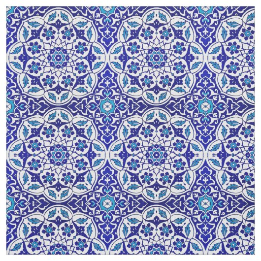 Kleurrijke Turkse Ottoman Iznik Blue Tile Motif Stof (Swatch)