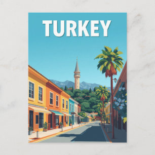 Kleurrijke Turkse Straat Vintage Reis Kunst Briefkaart