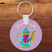 Kleurrijke Turkse theepot-waterverf Sleutelhanger (Voorkant)