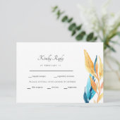 Kleurrijke turquoise & geel gebladerte RSVP (Staand voorkant)
