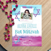 Kleurrijke Turquoise, Hot Pink Glitter Bat Mitzvah Kaart