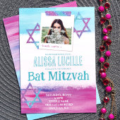 Kleurrijke Turquoise, Hot Pink Glitter Bat Mitzvah Kaart
