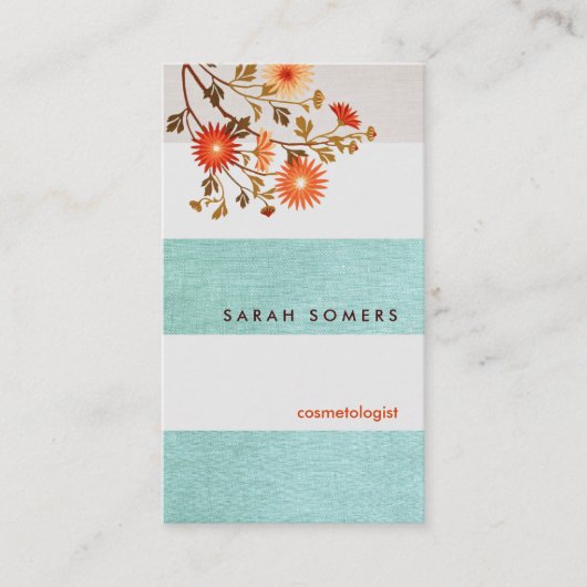 Kleurrijke Turquoise Streep Sinaasappel Cosmetolog Visitekaartje (Voorkant)