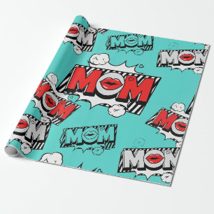 Kleurrijke Turquoise Strips MOM Grafisch Patroon Cadeaupapier