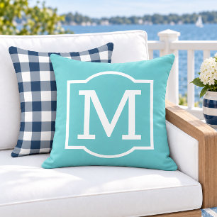 Kleurrijke Turquoise Witte Haak Monogram Buitenkussen