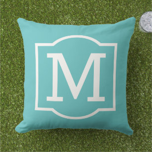 Kleurrijke Turquoise Witte Haak Monogram Buitenkussen