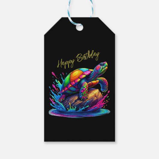 Kleurrijke Turtle Splash- Cadeaulabel (Voorkant)