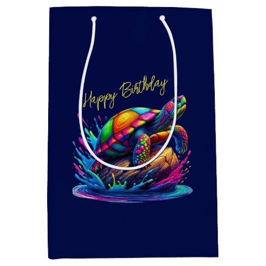 Kleurrijke Turtle Splash- Medium Cadeauzakje (Voorkant)