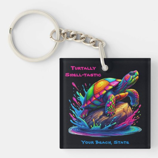 Kleurrijke Turtle Splash Sleutelhanger (Voorkant)