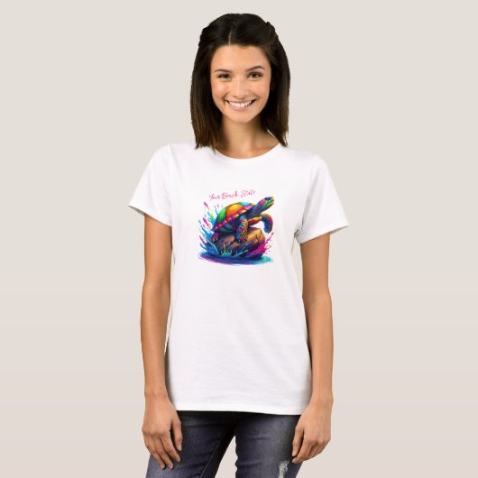 Kleurrijke Turtle Splash- T-shirt (Voorkant volledig)