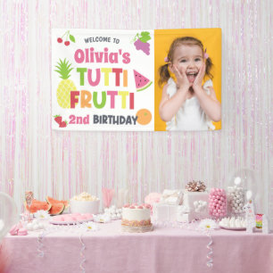 Kleurrijke Tutti Frutti Foto Gelukkige Verjaardag Spandoek