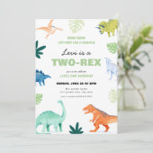 Kleurrijke Twee-Rex Dinosaurus 2e Verjaardag Uitno Kaart (Staand voorkant)