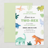 Kleurrijke Twee-Rex Dinosaurus 2e Verjaardag Uitno Kaart (Voorkant / Achterkant)